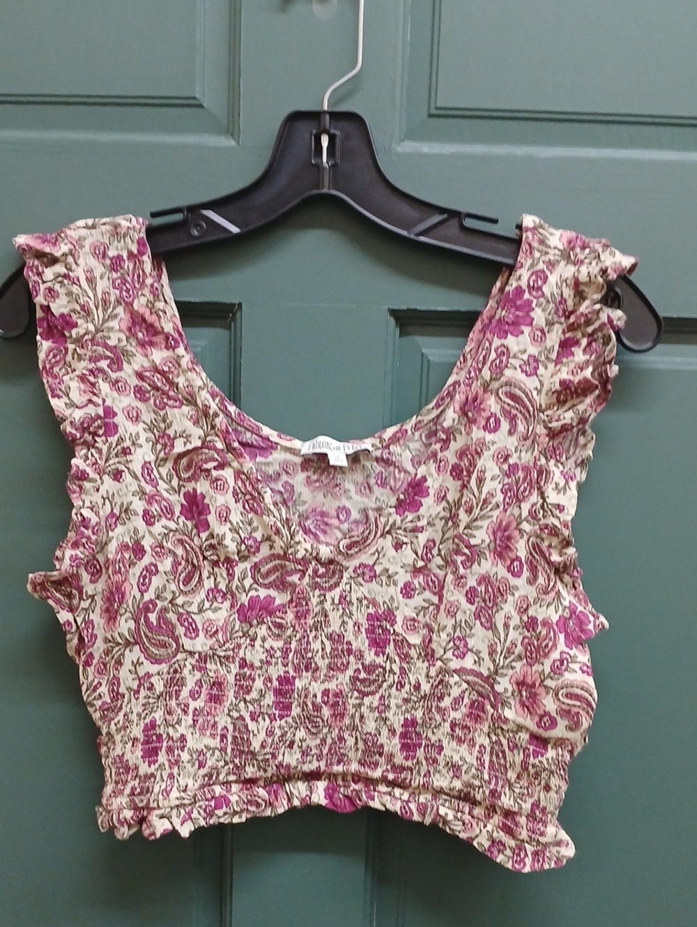 Patrons of Peace Purple and Cream Paisley Ruffled Crop Top Size Medium